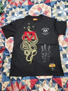 Motive Black Short Sleeve Tee with Yellow Snake & Red Logo